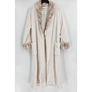 Carole Hochman Womens Long Plush Faux Fur Wrap Robe Patch Pockets Ivory Sz S